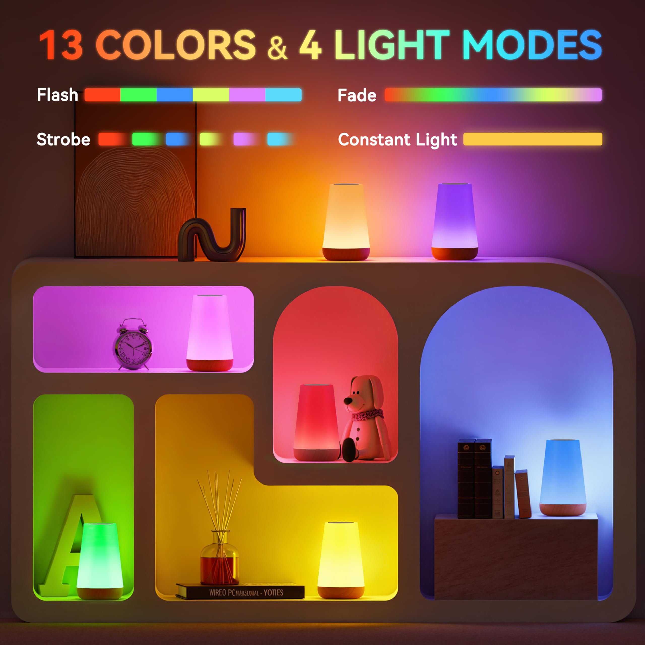 Auxmir Night Light, LED Touch Bedside Table Lamp, Remote Control Dimmable Light with RGB Color Changing, USB Rechargeable, Portable Lamp for Children, Kids, Bedroom, Living Room, Camping