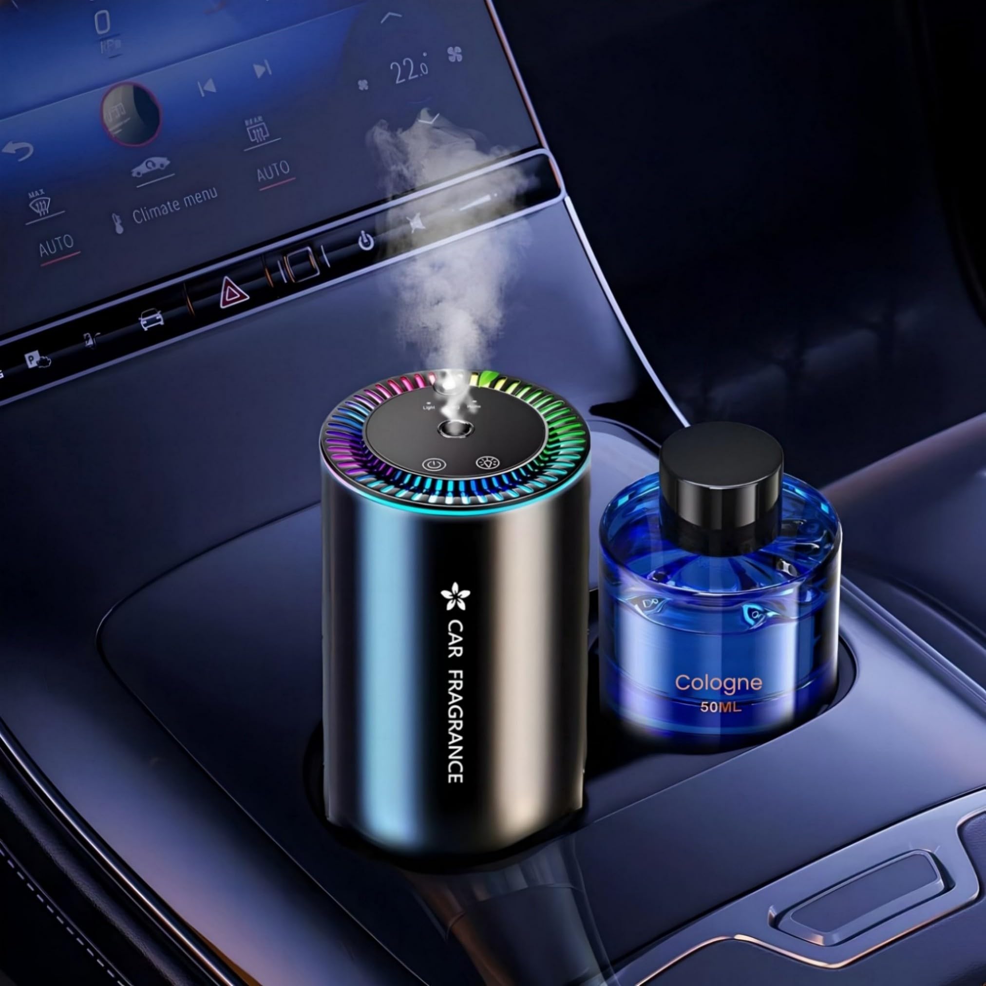 2026 Car Air Freshener Electric Diffuser with 50ml Perfumes, Ultrasonic Atomizer, Intelligent 3 Modes, Auto ON/OFF, Rechargeable Battery, Car Natural Perfume Lasts 5 Months BJ-577 (Colognee)
