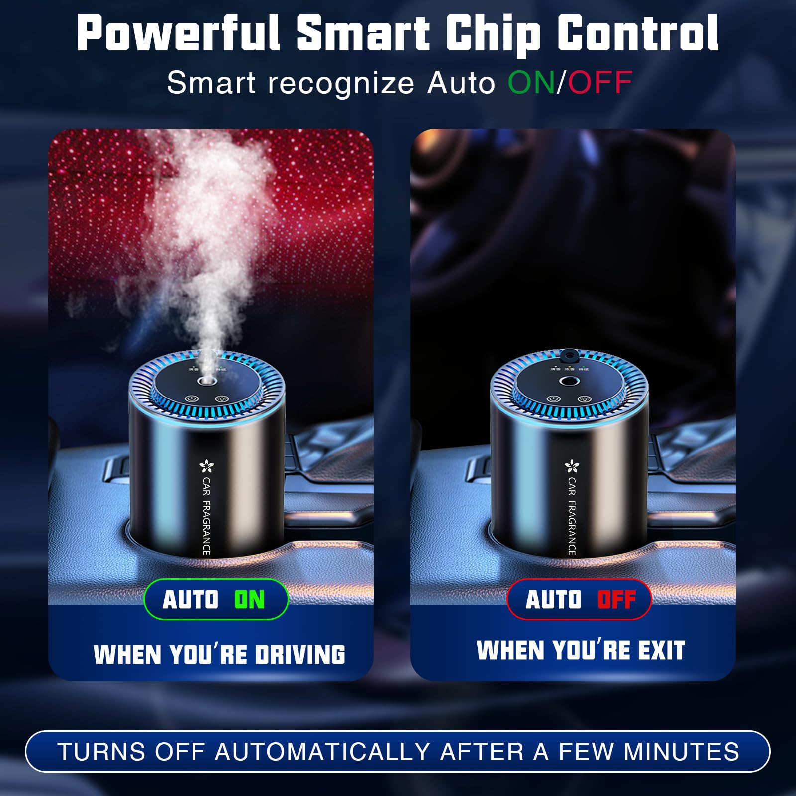 2026 Car Air Freshener Electric Diffuser with 50ml Perfumes, Ultrasonic Atomizer, Intelligent 3 Modes, Auto ON/OFF, Rechargeable Battery, Car Natural Perfume Lasts 5 Months BJ-577 (Colognee)