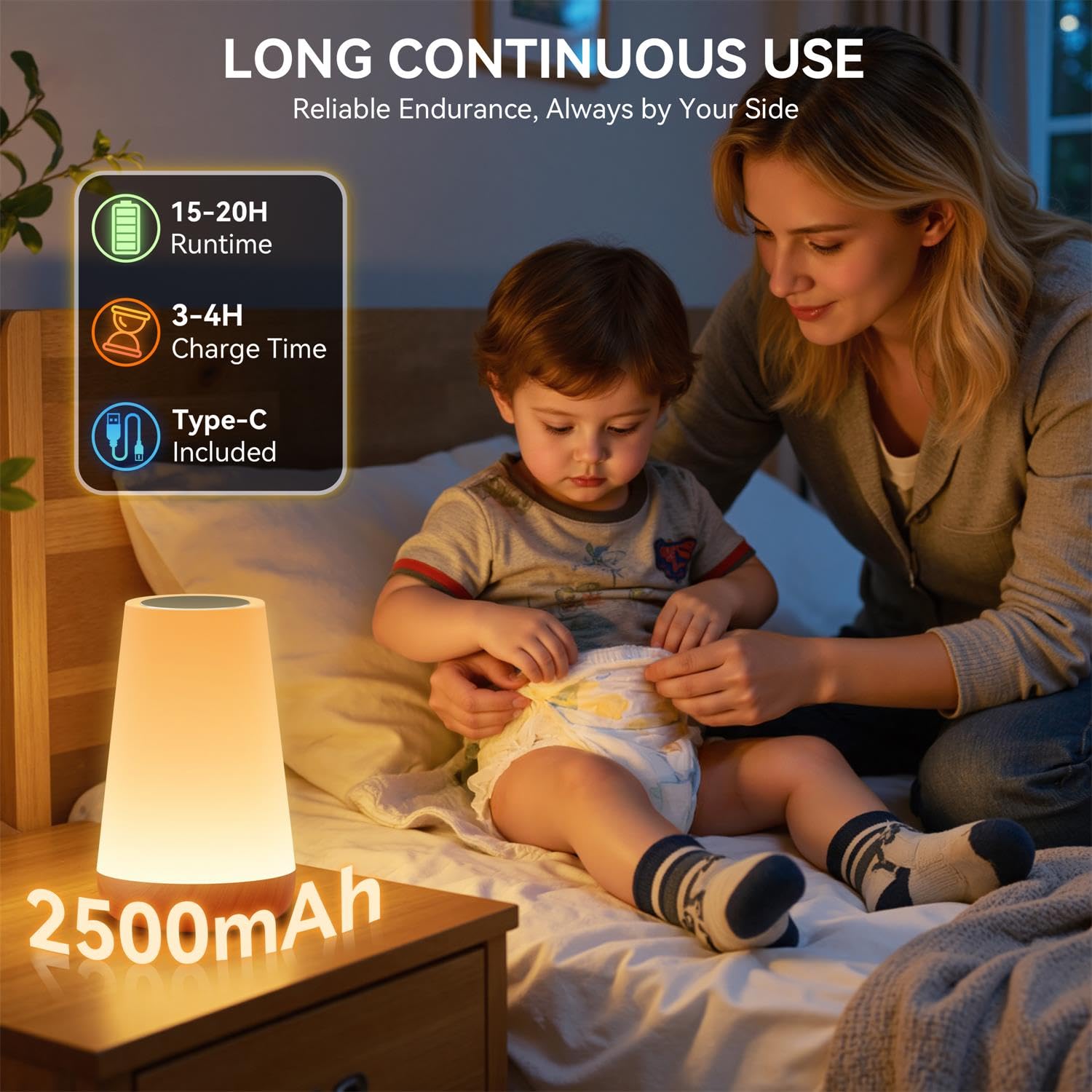 Auxmir Night Light, LED Touch Bedside Table Lamp, Remote Control Dimmable Light with RGB Color Changing, USB Rechargeable, Portable Lamp for Children, Kids, Bedroom, Living Room, Camping