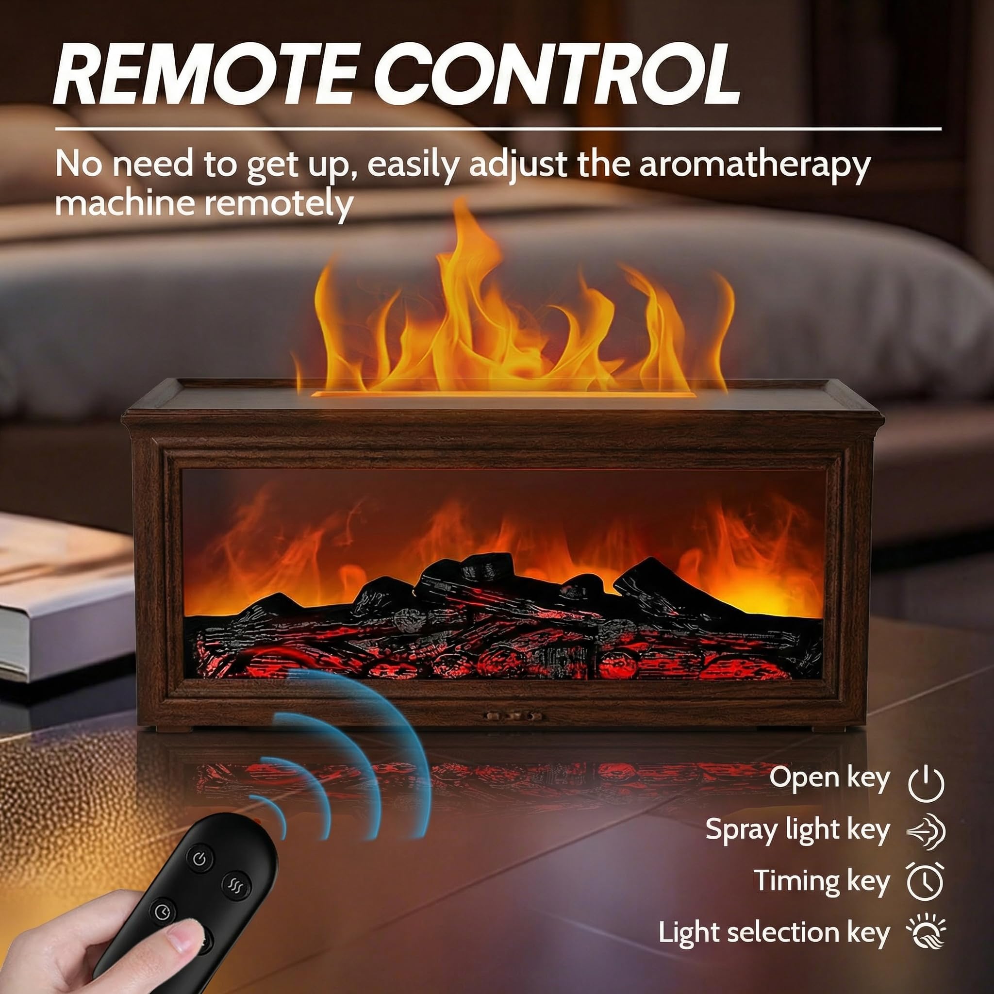 Aeshory Fireplace Essential Oil Diffuser, 280ml Flame Aroma Diffusers with Remote Control, USB Aromatherapy Diffuser Mist Humidifier, 7 Colors Firelight, Auto Shut-Off, Timer, Brown