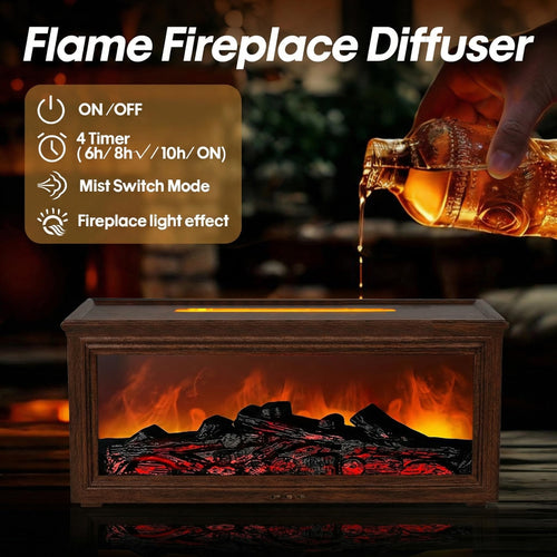 Aeshory Fireplace Essential Oil Diffuser, 280ml Flame Aroma Diffusers with Remote Control, USB Aromatherapy Diffuser Mist Humidifier, 7 Colors Firelight, Auto Shut-Off, Timer, Brown